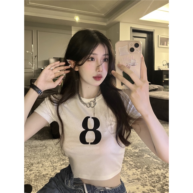 Áo Thun Tay Ngắn Cổ Tròn In Số 8 Thời Trang Hàn Quốc Dành Cho Nữ