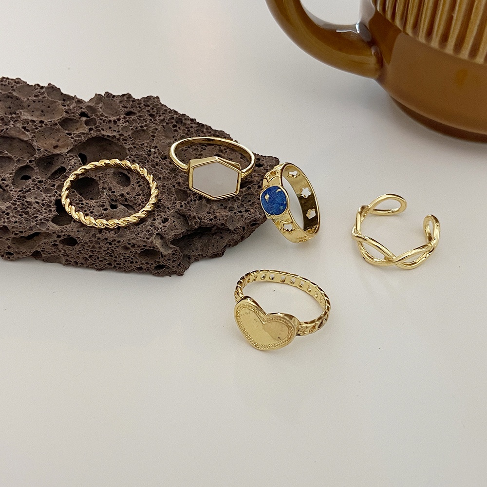 Set 5 nhẫn mạ vàng hình trái tim đơn giản thời trang cho nữ