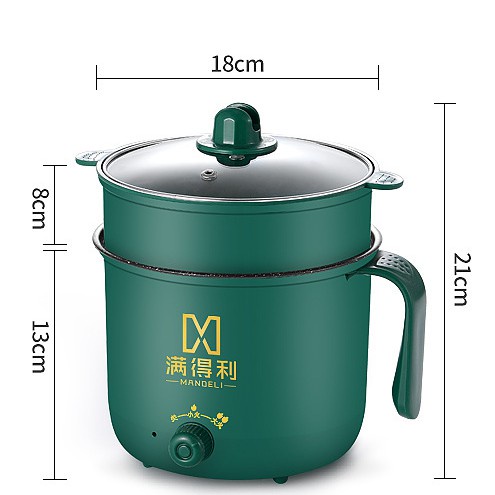 Nồi Lẩu Mini Đa Năng Có Tay Cầm 2 Nấc Nhiệt Kèm Giá Hấp Dung Tích 1,8 Lít - Ca Nấu Mì Nấu Cơm