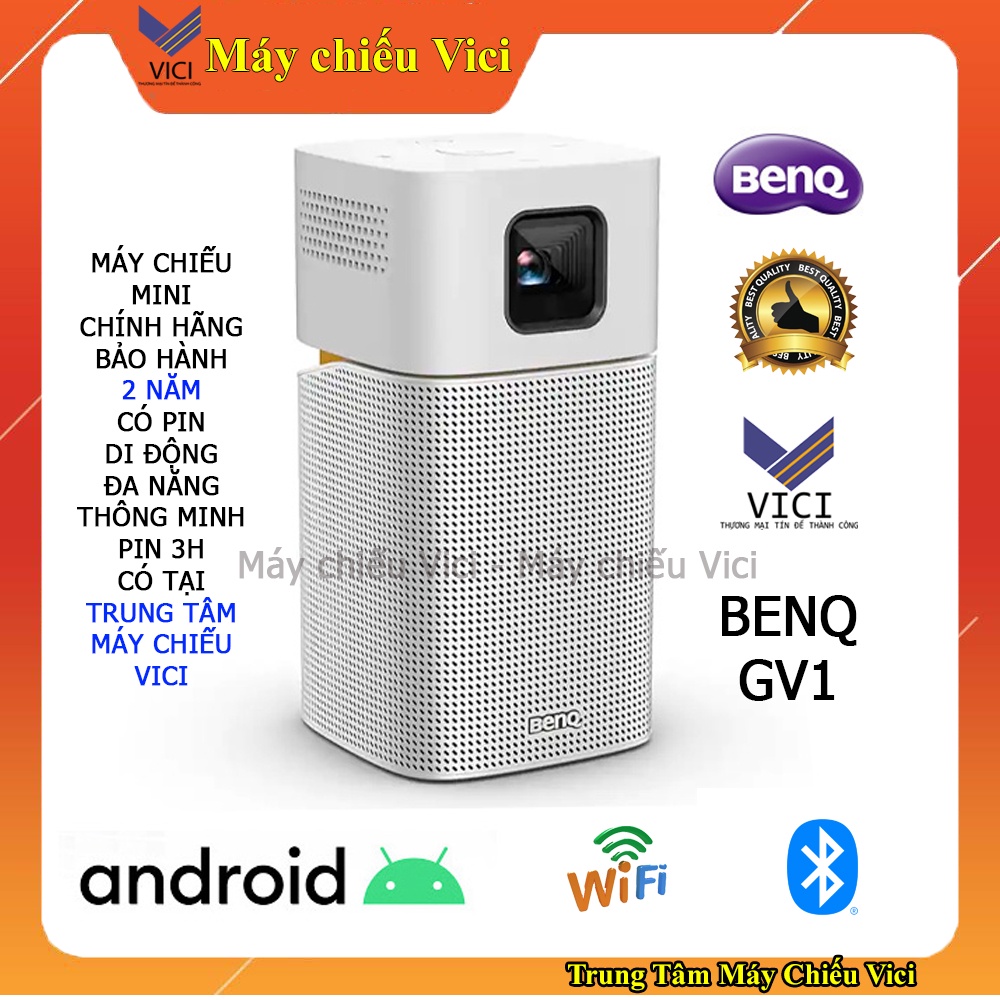 Máy Chiếu Mini BenQ GV1 Có Pin, Hình Ảnh Đẹp, Sắc Nét, Hàng Chính Hãng, Thiết Kế Nhỏ Gọn, Kết Nối Không Dây Hoặc Có Dây