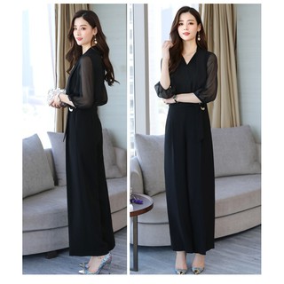 Jumpsuit cổ V tay voan thanh lịch