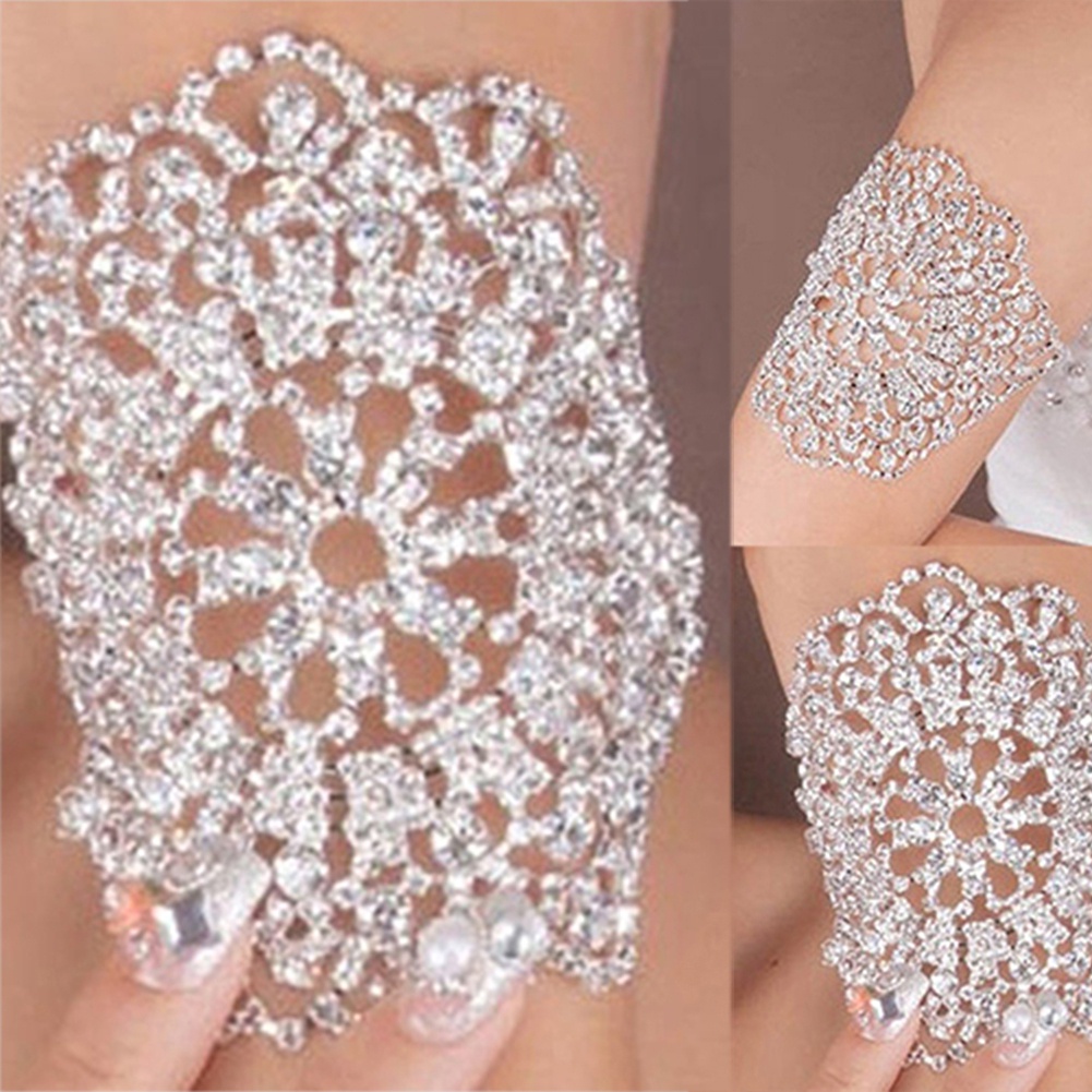 Vòng tay cô dâu bằng hợp kim thiết kế hoa đính đá lộng lẫy cho nữ