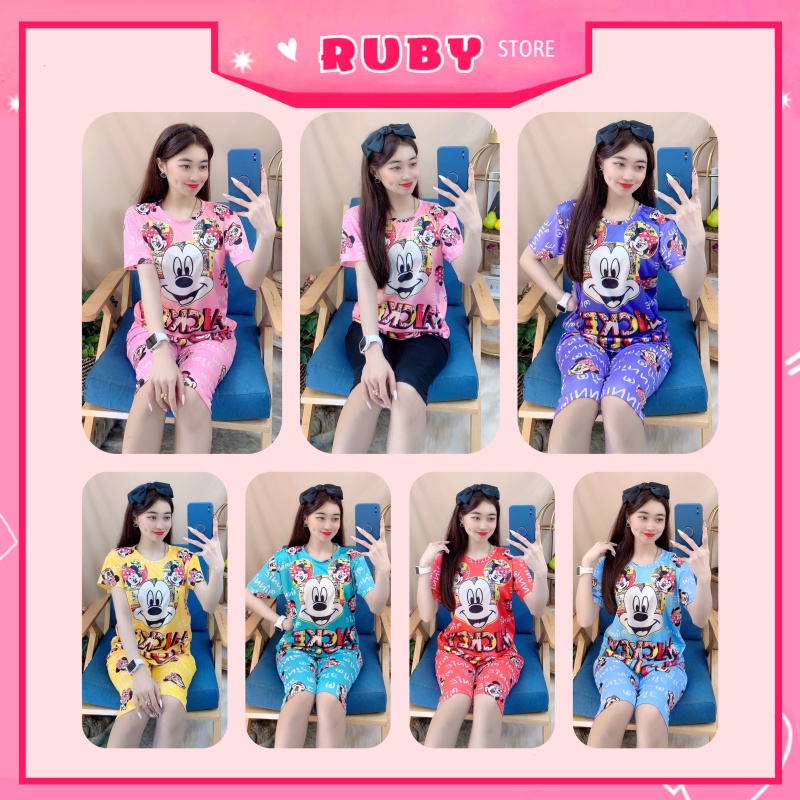 Đồ bộ nữ mặc nhà in hình Mickey đáng yêu chất thun mềm mịn Free Size Dưới 47KG  ❤ Rubystorevn