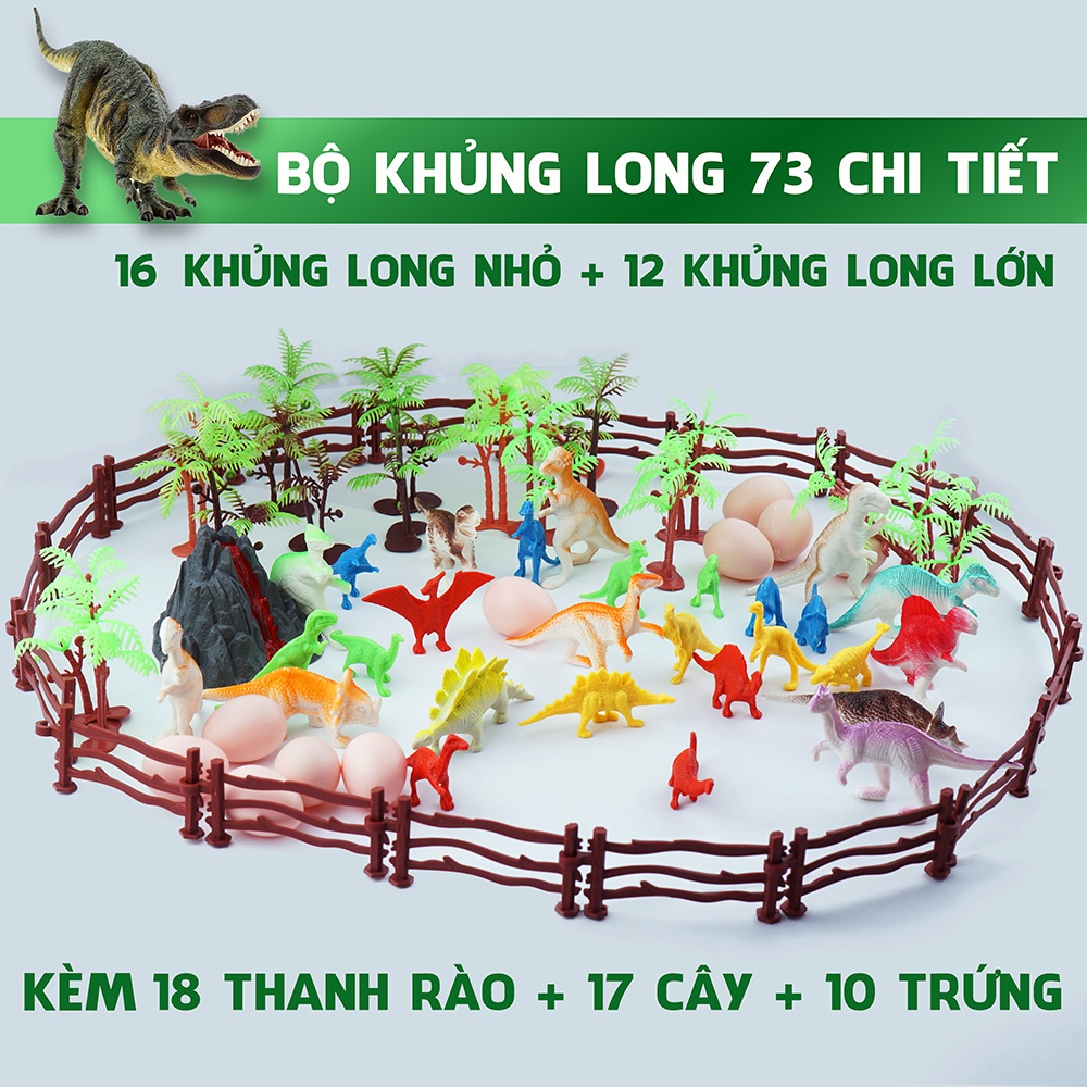 Set 73 đồ chơi mô hình động vật công viên khủng long dinosaurs Kỷ Jura cây cối hàng rào tiểu cảnh cho bé