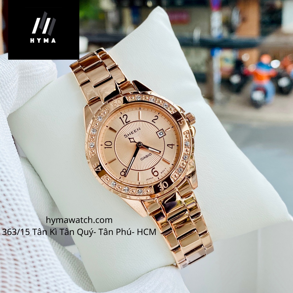Đồng hồ nữ cao cấp Casio SHEEN SHE 4532PG-4A Dây thép không gỉ kính Sapphire - Chống nước 5ATM Bảo hành 1 năm Hyma watch