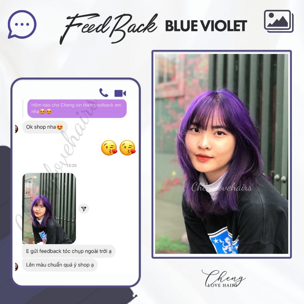 Thuốc nhuộm tóc màu BLUE VIOLET - XANH TÍM THAN cần dùng thuốc tẩy tóc Chenglovehairs, Chenglovehair