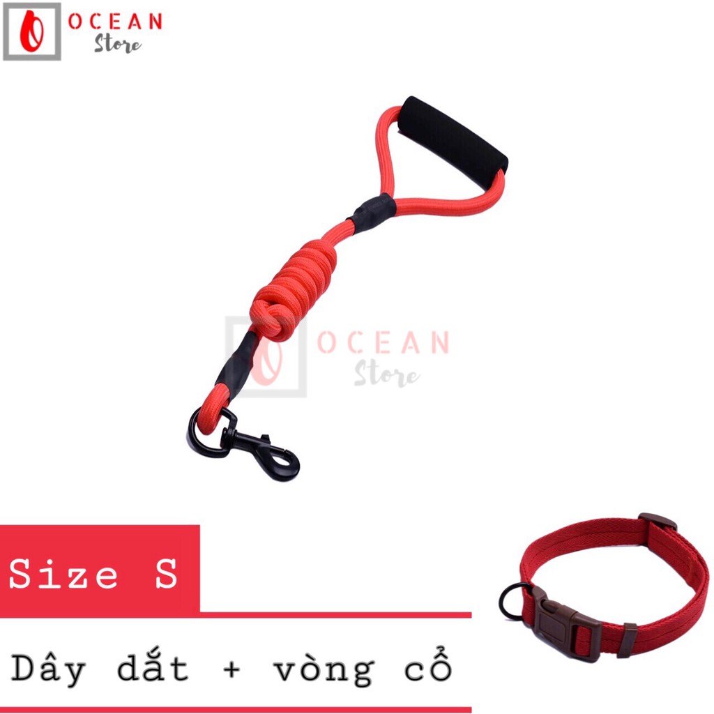 Dây dắt kèm vòng cổ cho chó 1-7kg - Phụ kiện cho thú cưng size S (màu đỏ)