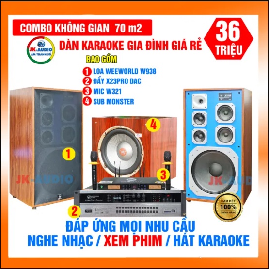 Dàn Karaoke Gia Đình Loa Weeworl W938, Sub Monster, Đẩy X23Pro, Mic W321