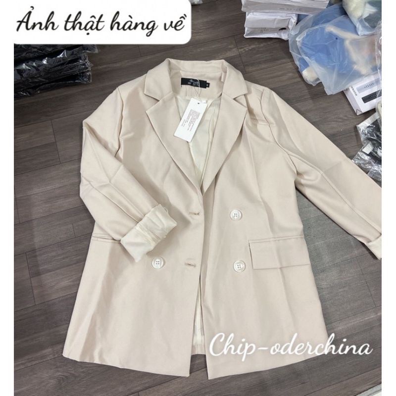 Áo blazer nữ hàng quảng châu cao cấp màu be sữa phong cách hàn quốc có đệm vai (hàng sẵn)