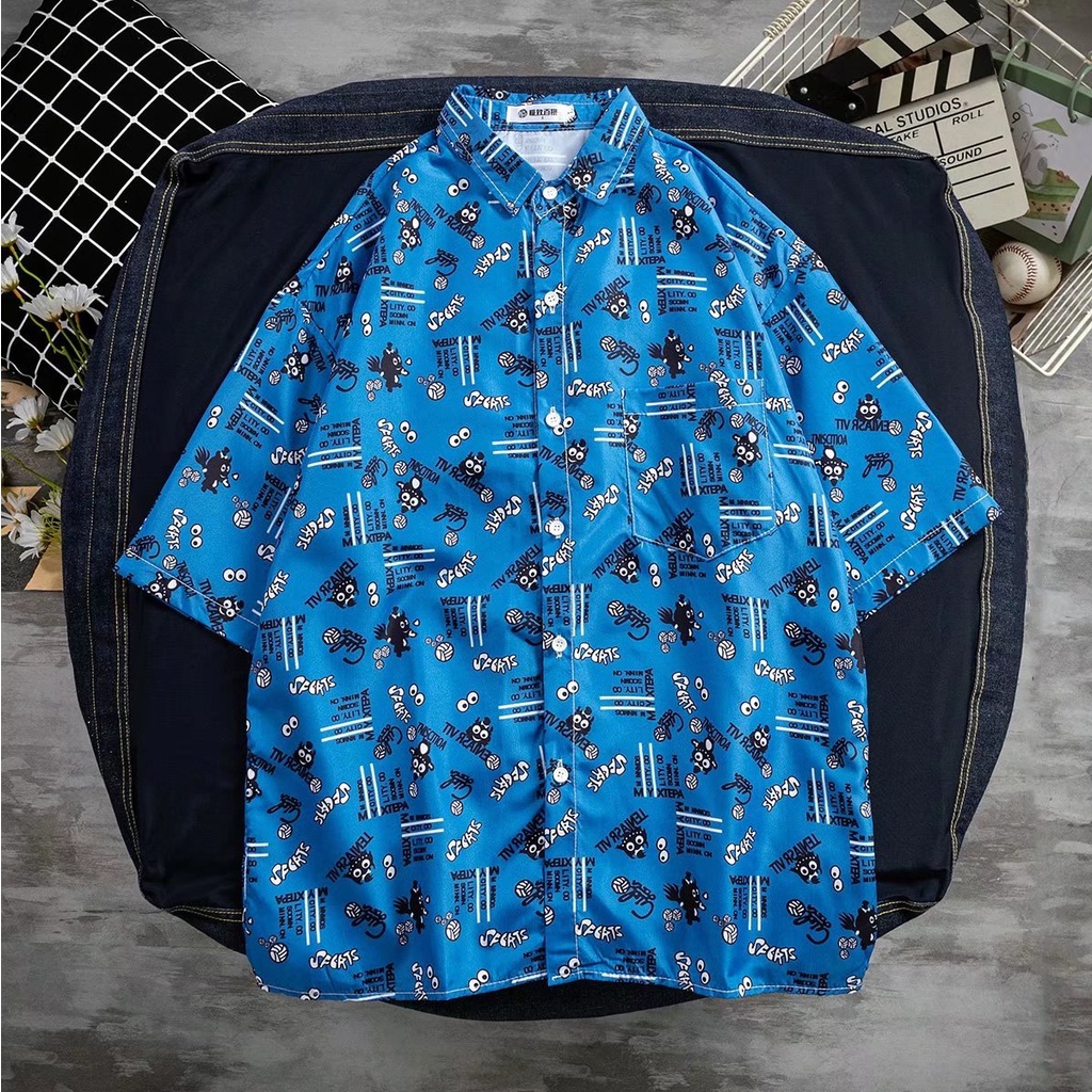 Áo Sơ Mi Tay Ngắn Dáng Rộng Thoáng Khí In Họa Tiết Hoạt Hình Vui Nhộn Thời Trang Mùa Hè Hàn Quốc Cho Nam 2022