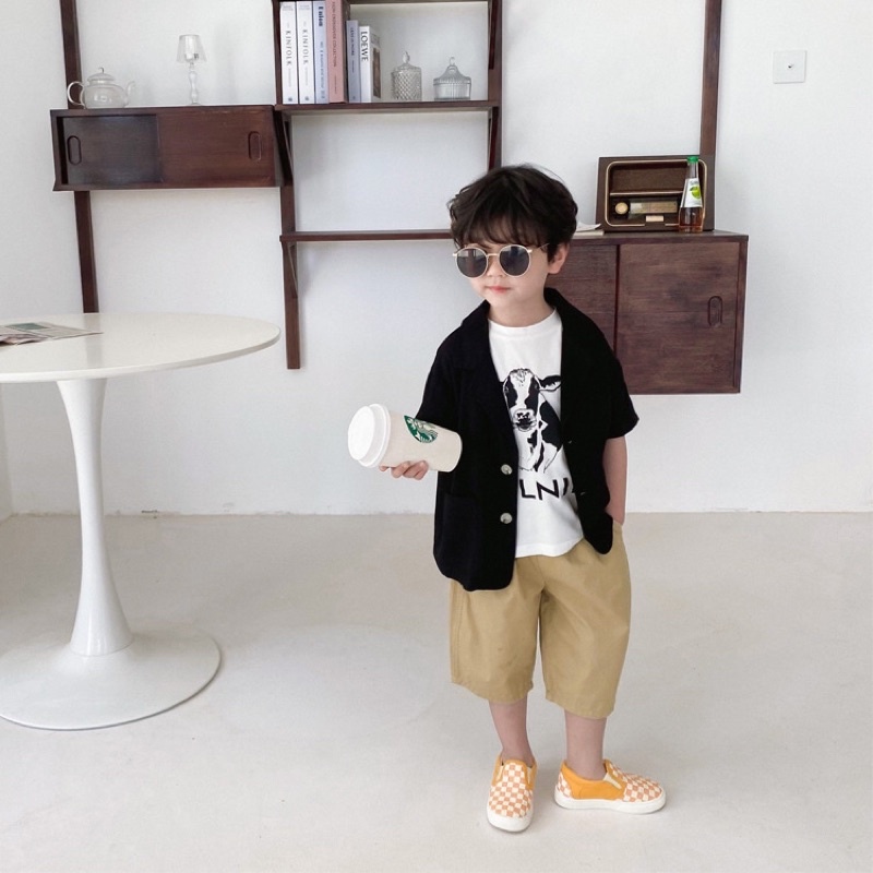 Blazer Đen Ngắn Tay Hàn Quốc Cho Bé