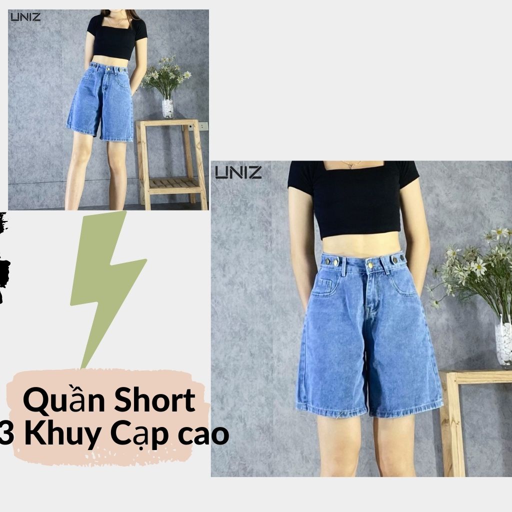 Quần Đùi Unisex Đường Phố UNIZ Jeandui3khuy (Màu Xanh), Short, Cạp Cao, Dáng Lửng, 3 Khuy, Vải Jean, Mềm, Co Giãn