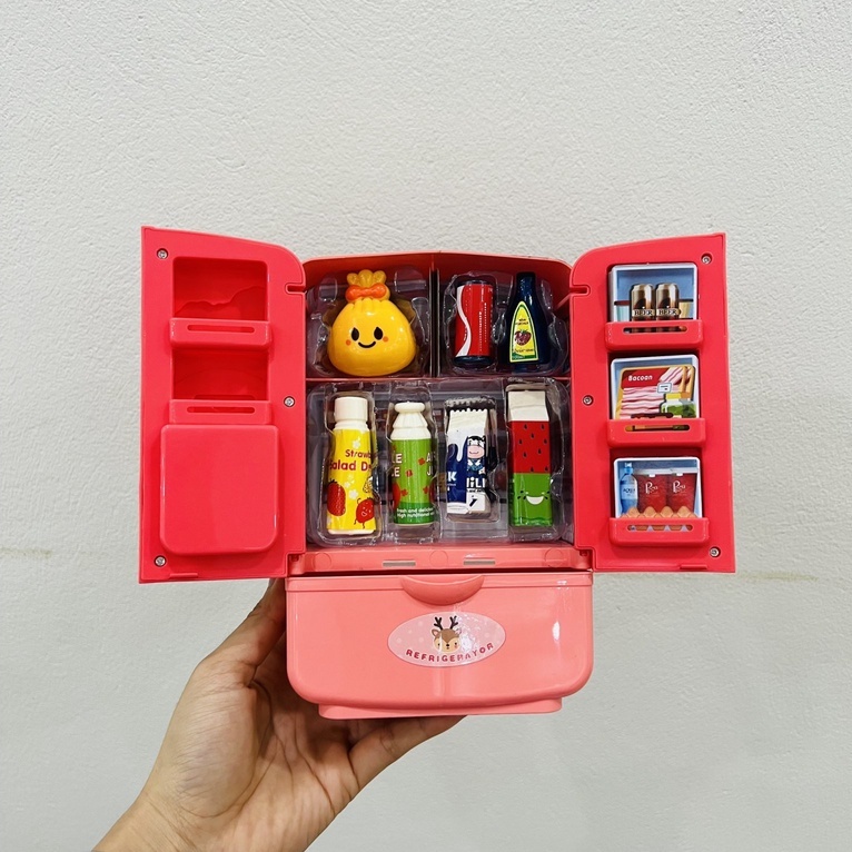 Tủ lạnh đồ chơi hai cửa mô phỏng nhỏ xinh cho bé chơi đóng vai ở nhà quà tặng sinh nhật ANDATOY AD1006
