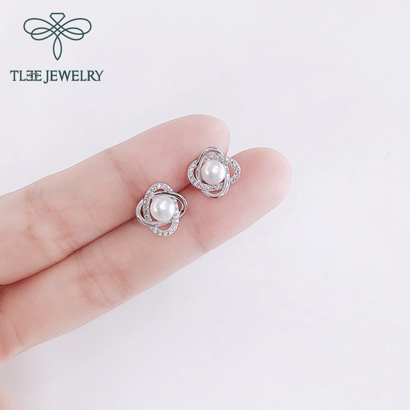 Khuyên tai bạc nữ TLEE hoa xoắn đính lấp lánh bạc cao cấp TleeJewelry B0154