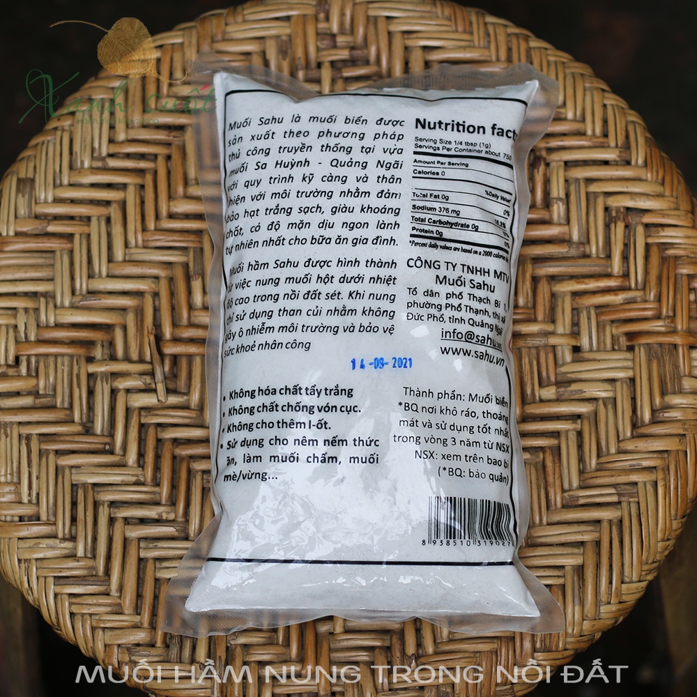 [Sahu] Muối Hầm 750G- Muối Hầm Thực Dưỡng, Mặn Dịu, Không Chát- Sa Huynh Naked Salt [Xanh Suốt]