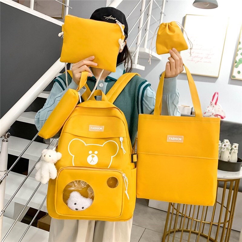 Balo 4 món Thời Trang đi học sinh viên học sinh - Gấu Pola