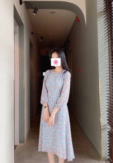 Đầm hoa Midi xanh voan 🌼