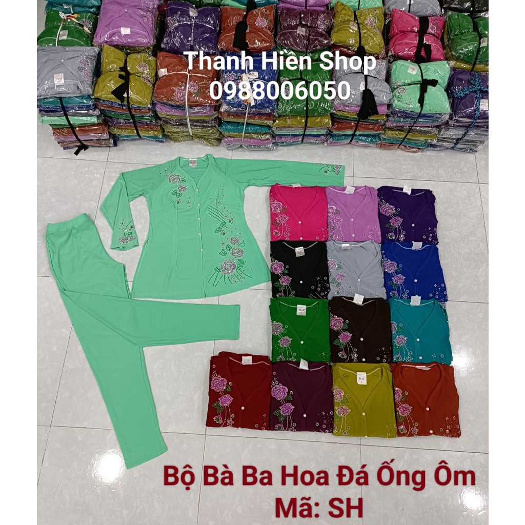 Bộ Bà Ba Hoa Ép Đá Ống Ôm - Mã SH