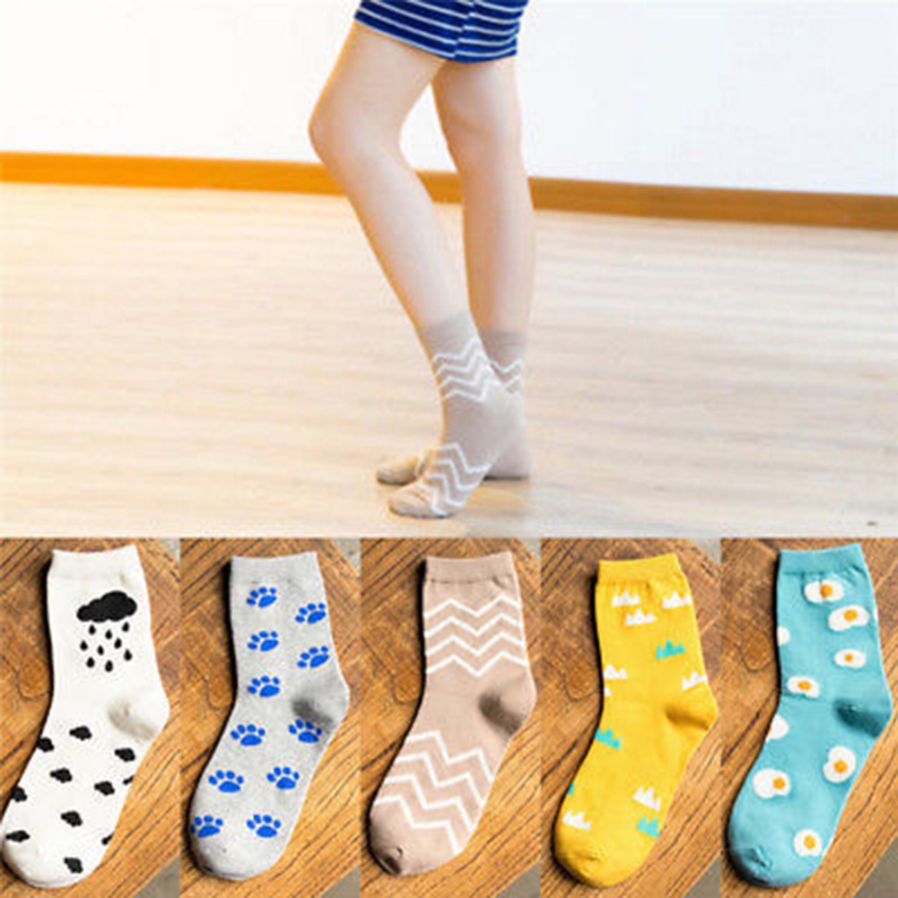 Tất nữ mềm mại co giãn in hình đám mây và chân cún cưng dễ thương