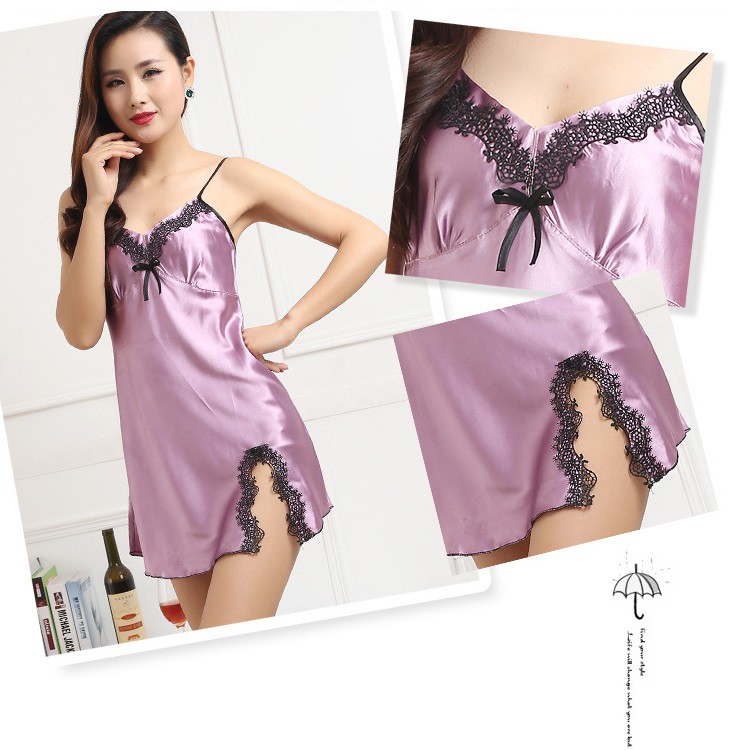 [ Size L XL 44-62kg] Váy Ngủ satin chân ren cách điệu [VN95167] | BigBuy360 - bigbuy360.vn