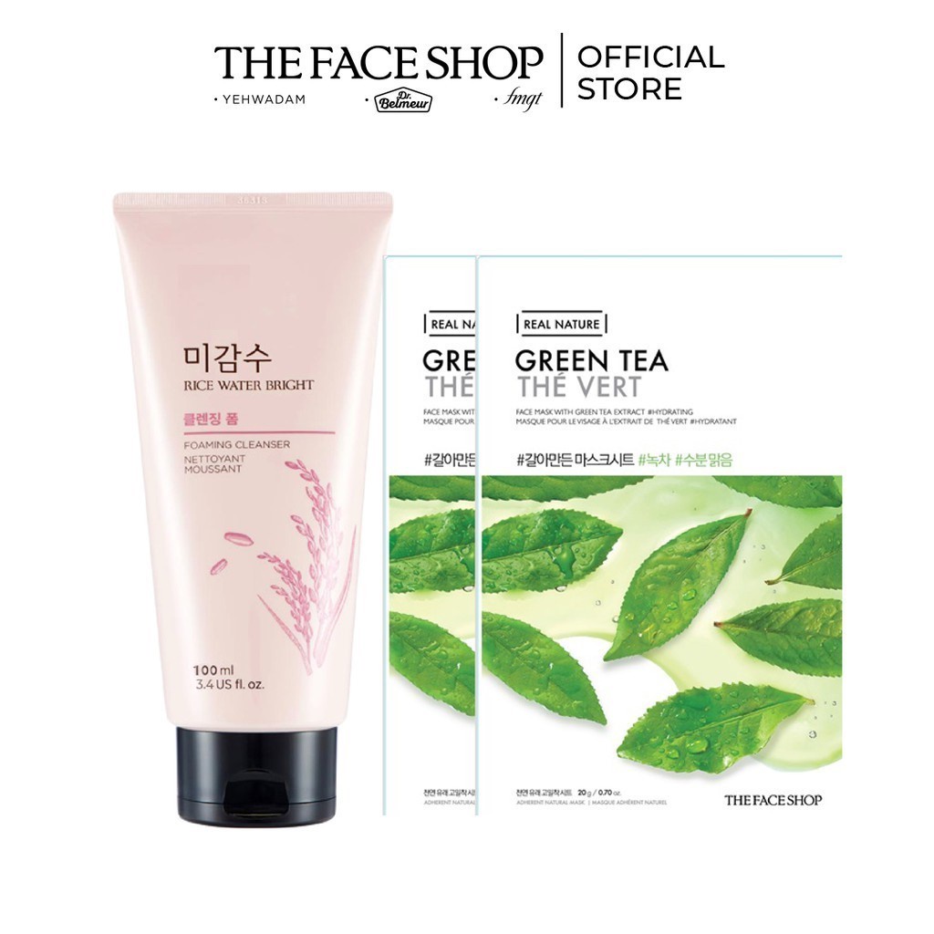 Bộ Sữa Rửa Mặt Gạo TheFaceShop Rice Water Bright 100ml Và 2 Miếng Mặt Nạ Real Nature 20gx2