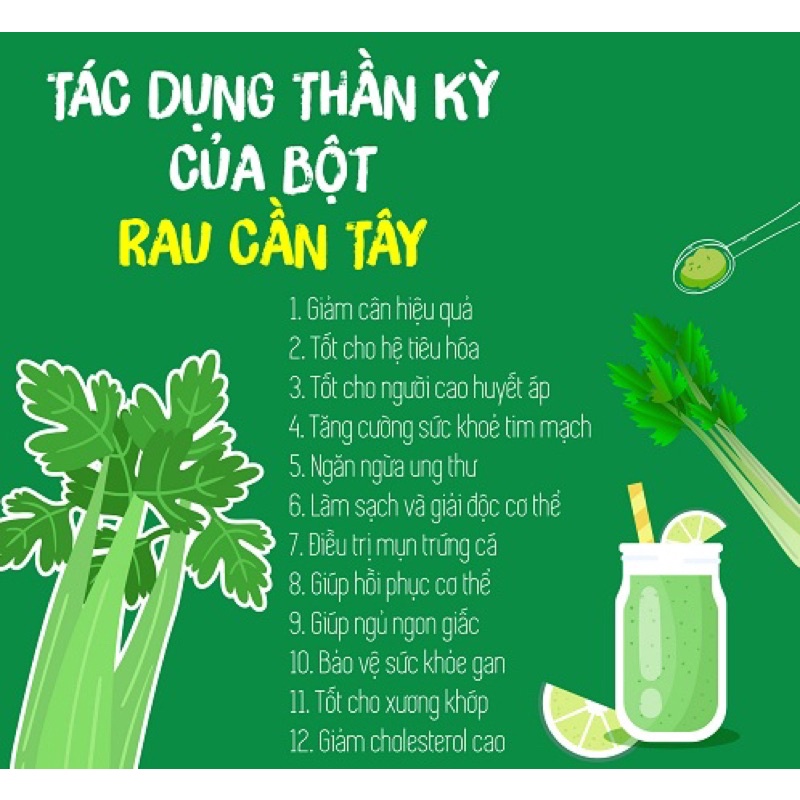 Bột cần tây sấy lạnh nguyên chất 100% - giảm cân, đẹp da, thanh lọc cơ thể