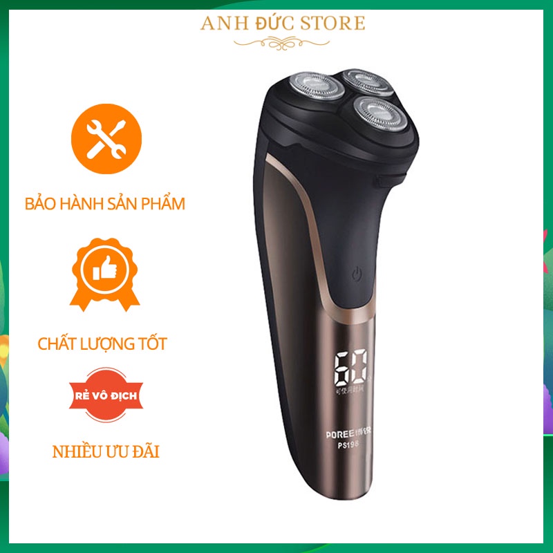 Máy cạo râu Poree ps198 máy khỏe cạo êm, sạc điện nhanh, đầu cạo tỉa râu đa năng - BH 12 tháng