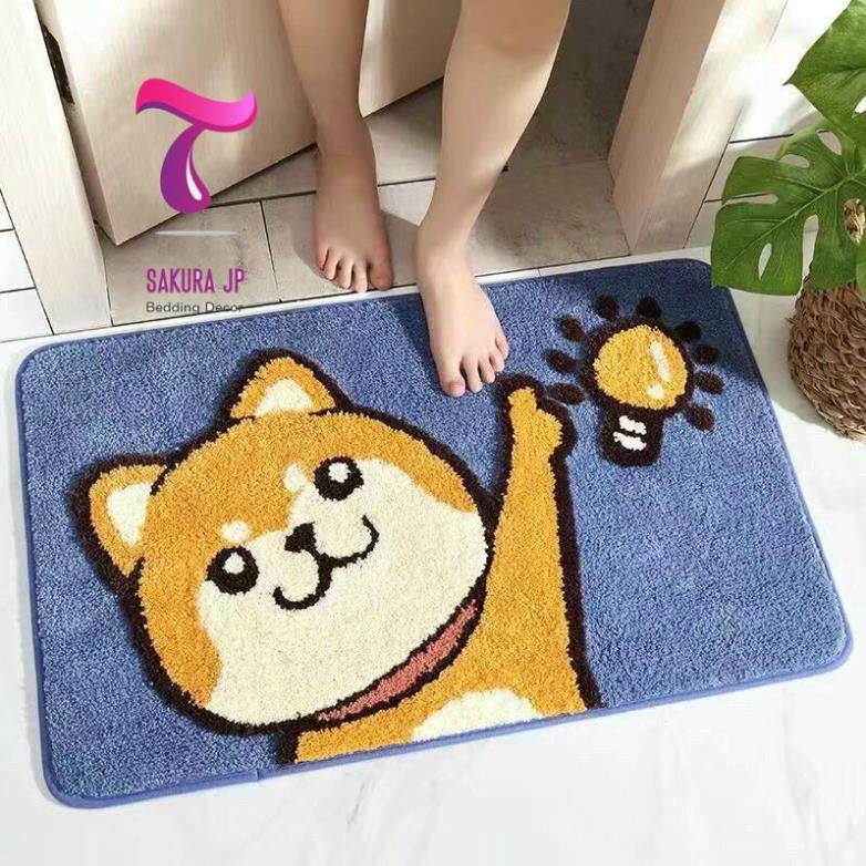 CHÍNH HÃNG-  Thảm Lau Chân Chống Trượt DogeCoin  MEME DOG  Thảm Chùi Chân Lông Cừu Sakura JP Bedding Decor