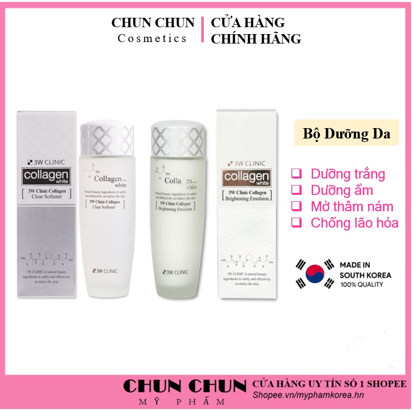 Set dưỡng trắng da dưỡng ẩm chiết xuất từ Collagen 3W CLINIC Hàn Quốc [Nước Hoa Hồng + Sữa Dưỡng]