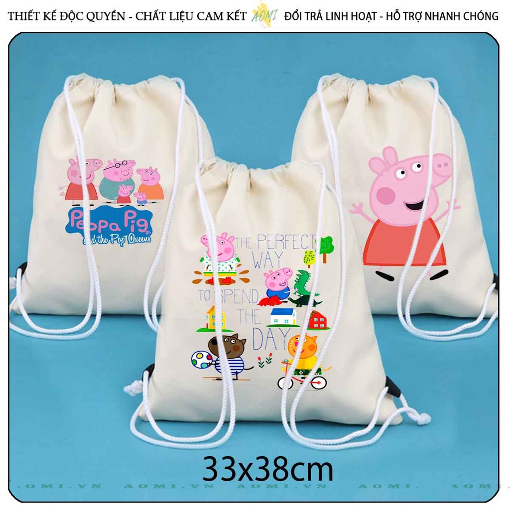 BALO MINI heo peppa AOMIVN DÂY RÚT ĐEO VAI 33x38cm NHỎ XINH UNISEX CHẤT CANVAS CUTE TIỆN ÍCH DU LỊCH DẠO PHỐ