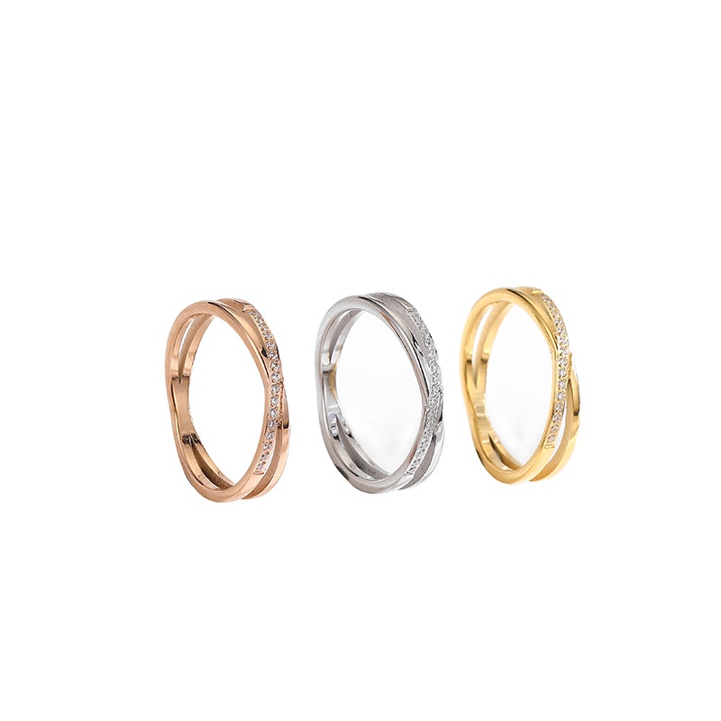 Nhẫn Thép Titan 18K Không Phai Màu Đính Kim Cương Giả Kiểu Nhật Hàn Cá Tính Cho Nữ