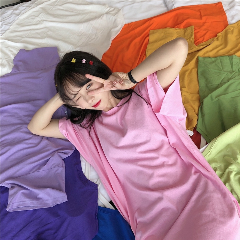 SUXI Áo thun trơn tay ngắn form rộng