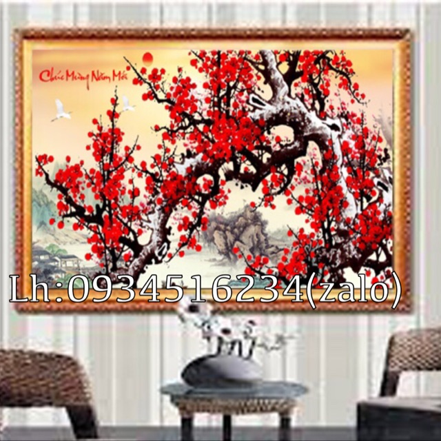 Tranh đính đá hoa đào kt85x45(chưa đính)