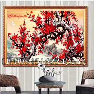 Tranh đính đá hoa đào kt85x45(chưa đính)