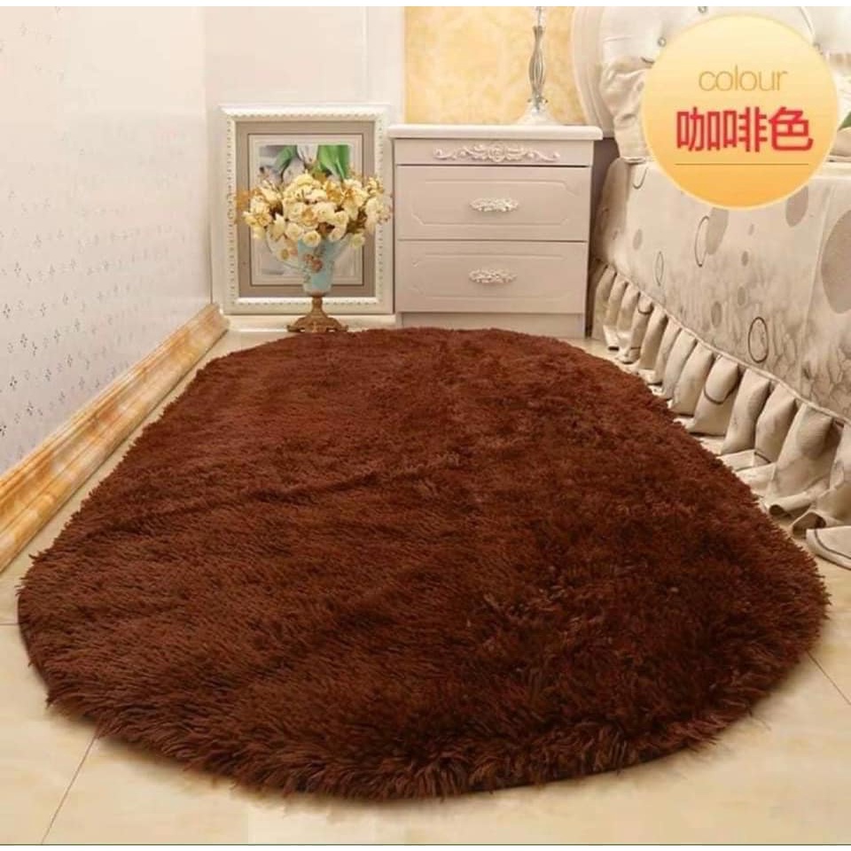 Thảm Lông Trải Sàn Hình Oval - Hình Bầu Size 1mx1m6 - Có đế chống trượt