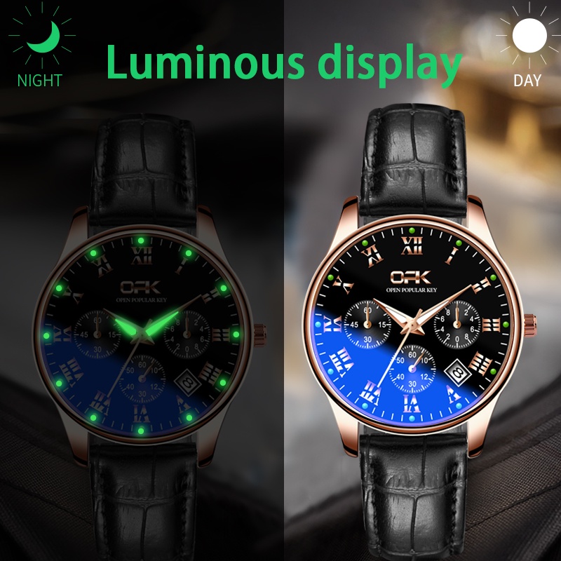 OPK 8120 Watch Men Leather Genuine Waterproof Original Luminous Calendar Blu-ray Fashion