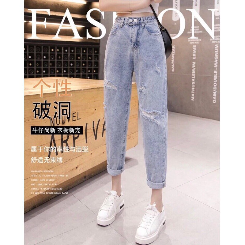 Quần jean bò baggy nữ cạp cao hàng Quảng Châu phong cách Hàn Quốc sành điệu style năm 2021