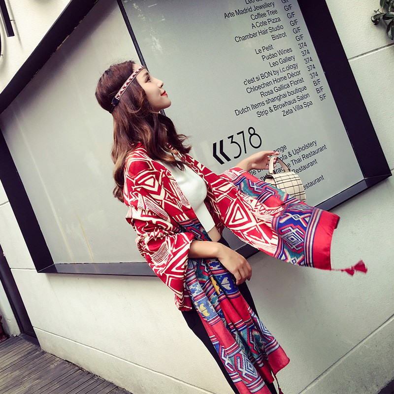 Khăn quàng cổ nữ choàng đi biển thổ cẩm phong cách vintage boho nữ đẹp iLita cao cấp đủ màu đen, vàng, đỏ, be, xanh rêu