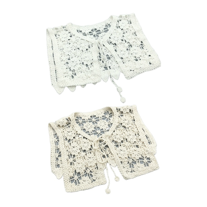 Yoioi Khăn Choàng Vai Đan Len Màu Trơn Phối Ren Nhẹ Nhàng