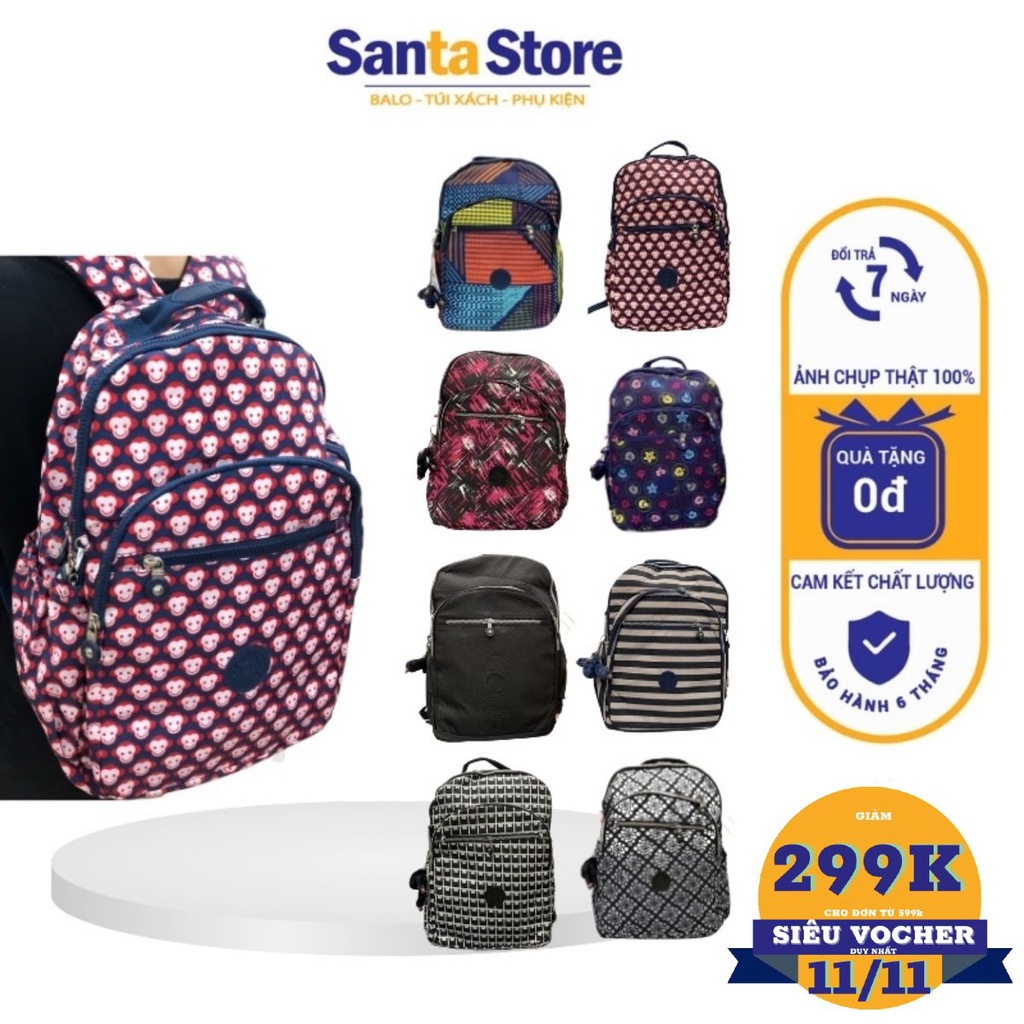 Balo nữ Kipling MS2145 đi học thời trang học sinh Ulzzang Hàn Quốc vải dù cao cấp Ba lô đựng vừa Laptop A4 nhiều ngăn -