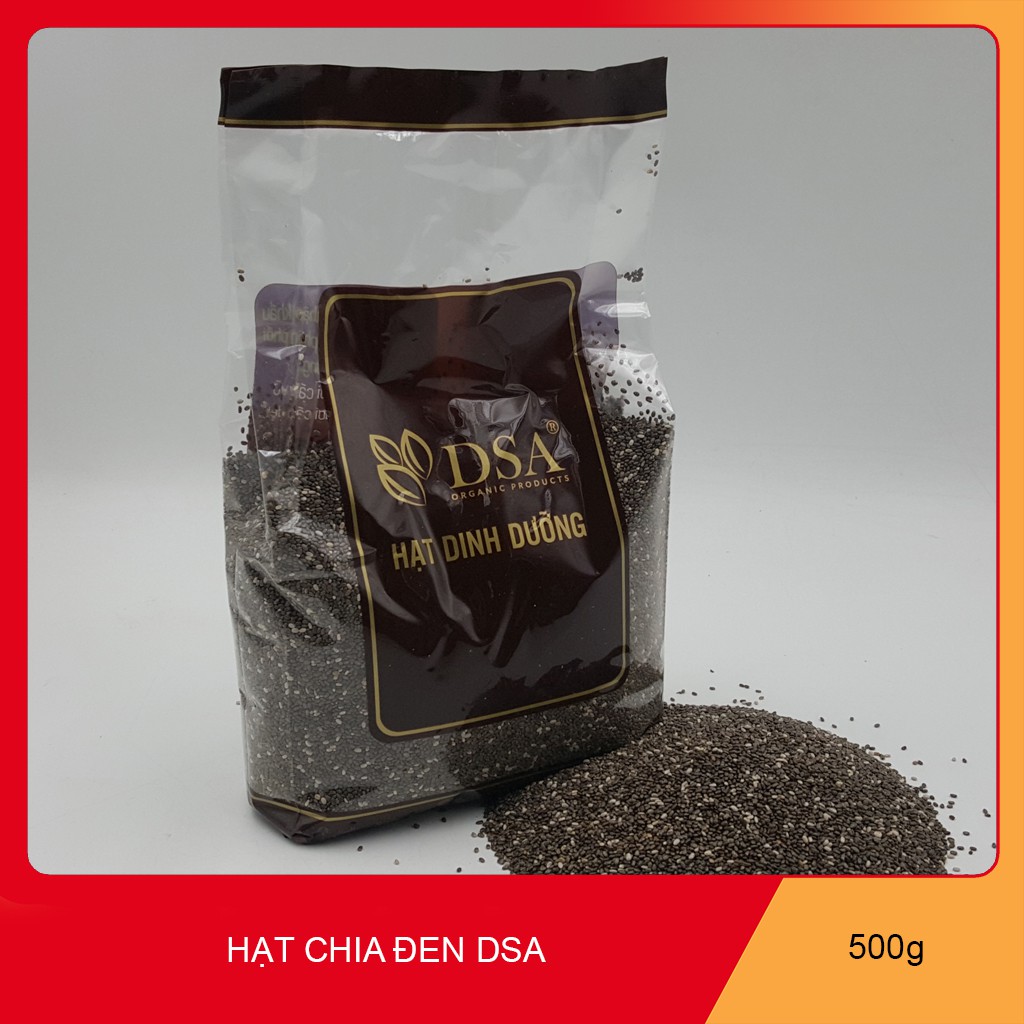 Hạt chia Đen khối lượng 500 gram. Hiệu DSA Organic.