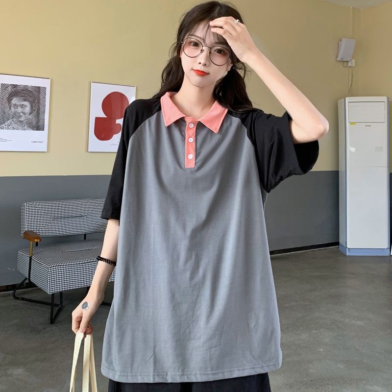 [Order] Áo thun polo tay lỡ phối màu dáng rộng oversize street style