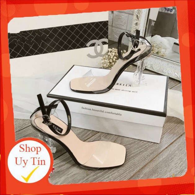 Giày Sandal cao gót 9p quai trong gót trong chữ S siêu đẹp