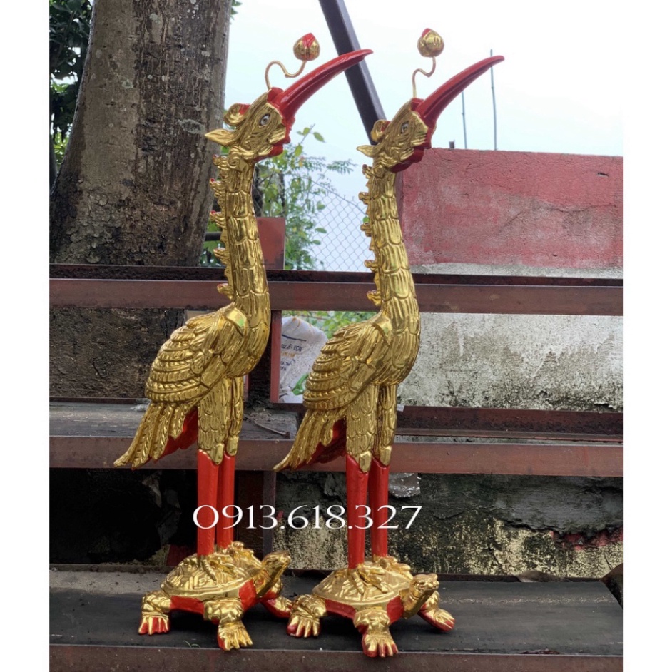 Đôi Hạc Mào Bàn Thờ Gia Tiên Gỗ MÍt Cỡ Lớn Cao 127cm