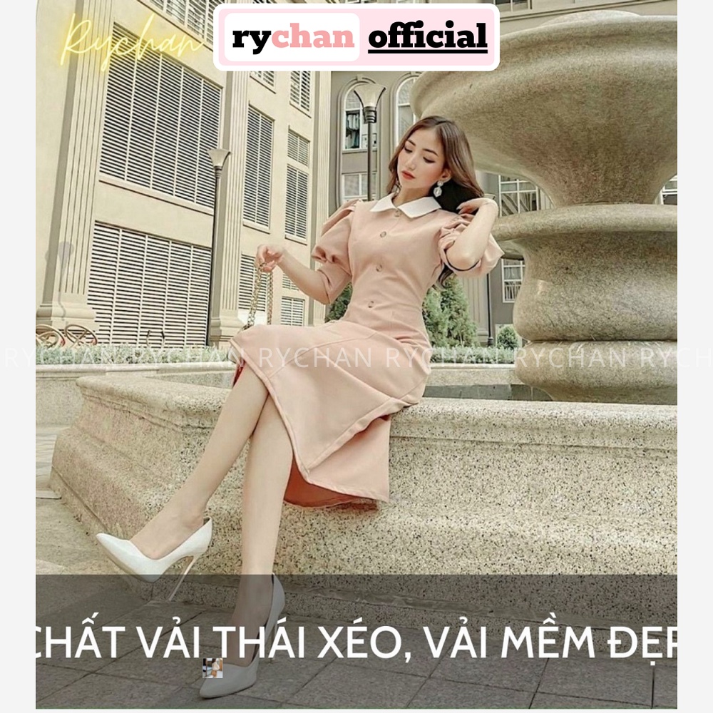 Đầm Xoè Midi Dáng Dài Tay Phồng Công Sở 2 Màu, Đầm Công Sở Đi Làm - DX0144