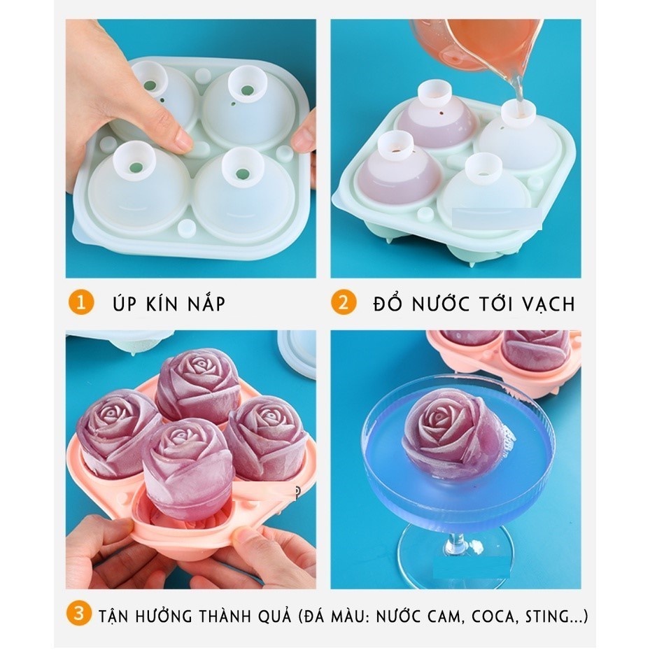 Khay đá hoa hồng silicon có nắp