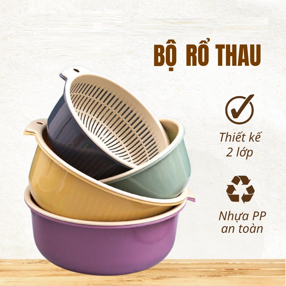 Rổ Nhựa Kèm Chậu Tiện Lợi Đựng Rau Củ Quả Cao Cấp Đa Năng Nhiều Màu Sắc