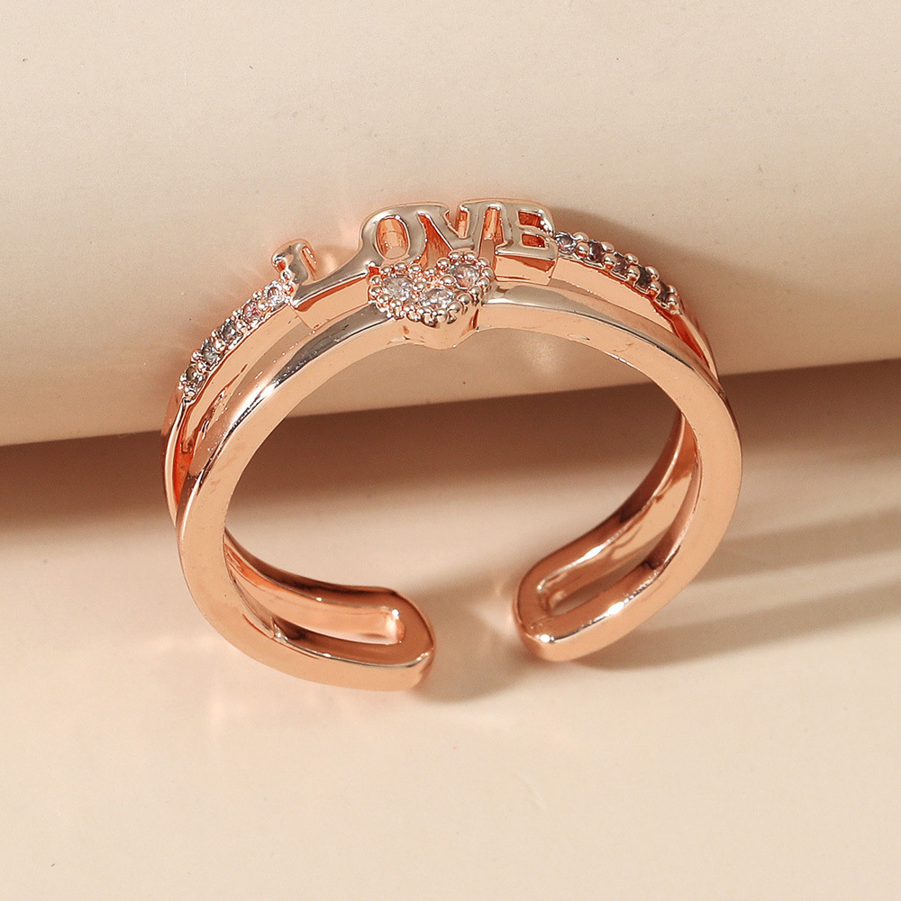 Nhẫn Hở Hai Lớp Khắc Chữ Love Đính Đá Thời Trang