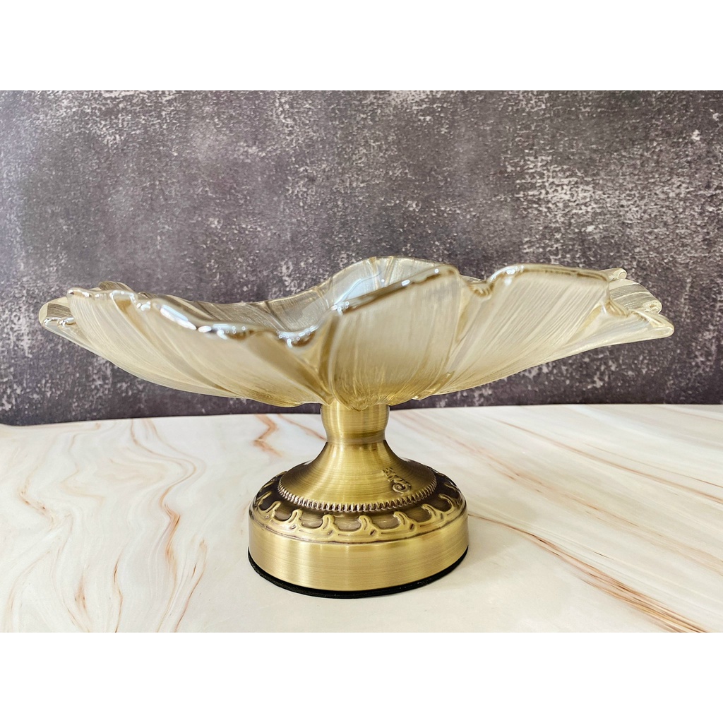 Đĩa Thủy Tinh, Khay Dĩa Thủy Tinh Chưng Hoa Quả Hình Hoa Đào Cao Cấp size 28cm