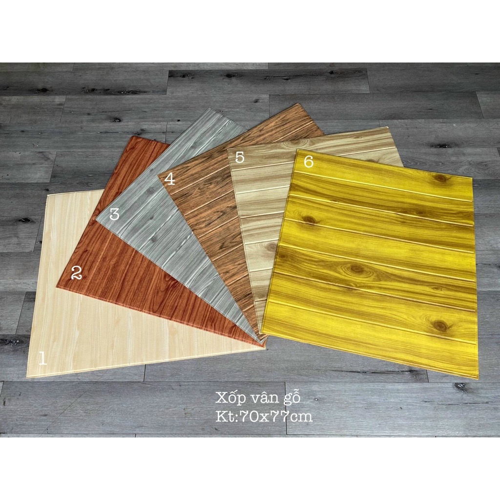 (Freehsip)Xốp Dán Tường 3D Giả Gỗ đủ màu 5mm, kt 70*70 cm Giá Rẻ Nhất